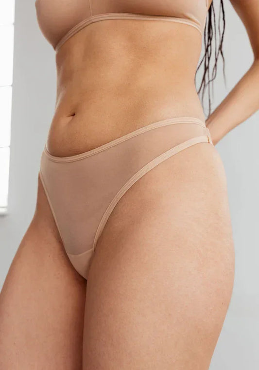 Sheer High Leg Thong Panty Blush The Mesh Bare - STREET STYLE