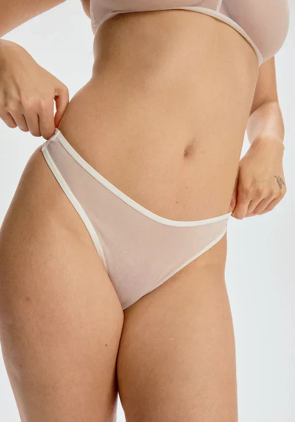 Sheer High-Leg Thong Blush The Mesh White - STREET STYLE