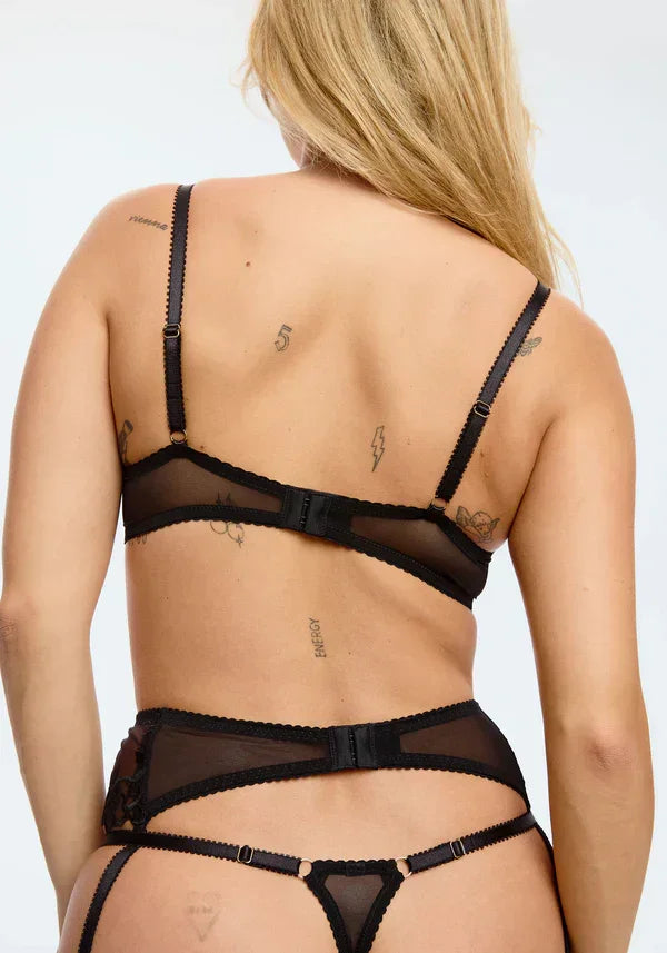 Sheer Mesh Balconette Bra Blush Enchant Black - STREET STYLE