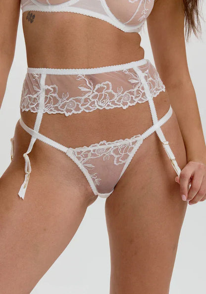 Sheer Mesh Embroidered Garter Belt Blush Enchant White - STREET STYLE