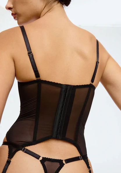 Sheer Embroidery Corset & Garter Straps Blush Enchant Black - STREET STYLE