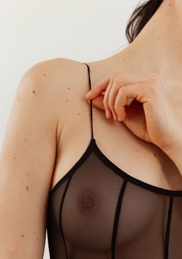 Sheer Mesh High Leg Bodysuit Blush Vine - STREET STYLE