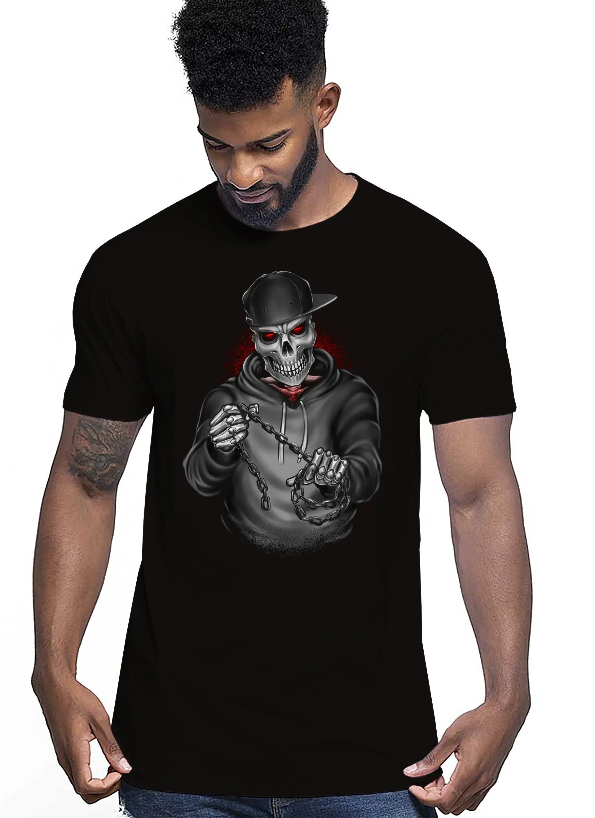 Skull Boy Tattoo 9049 T-shirt Urban Men Uomo 100% Cotone Pettinato JK - STREET STYLE