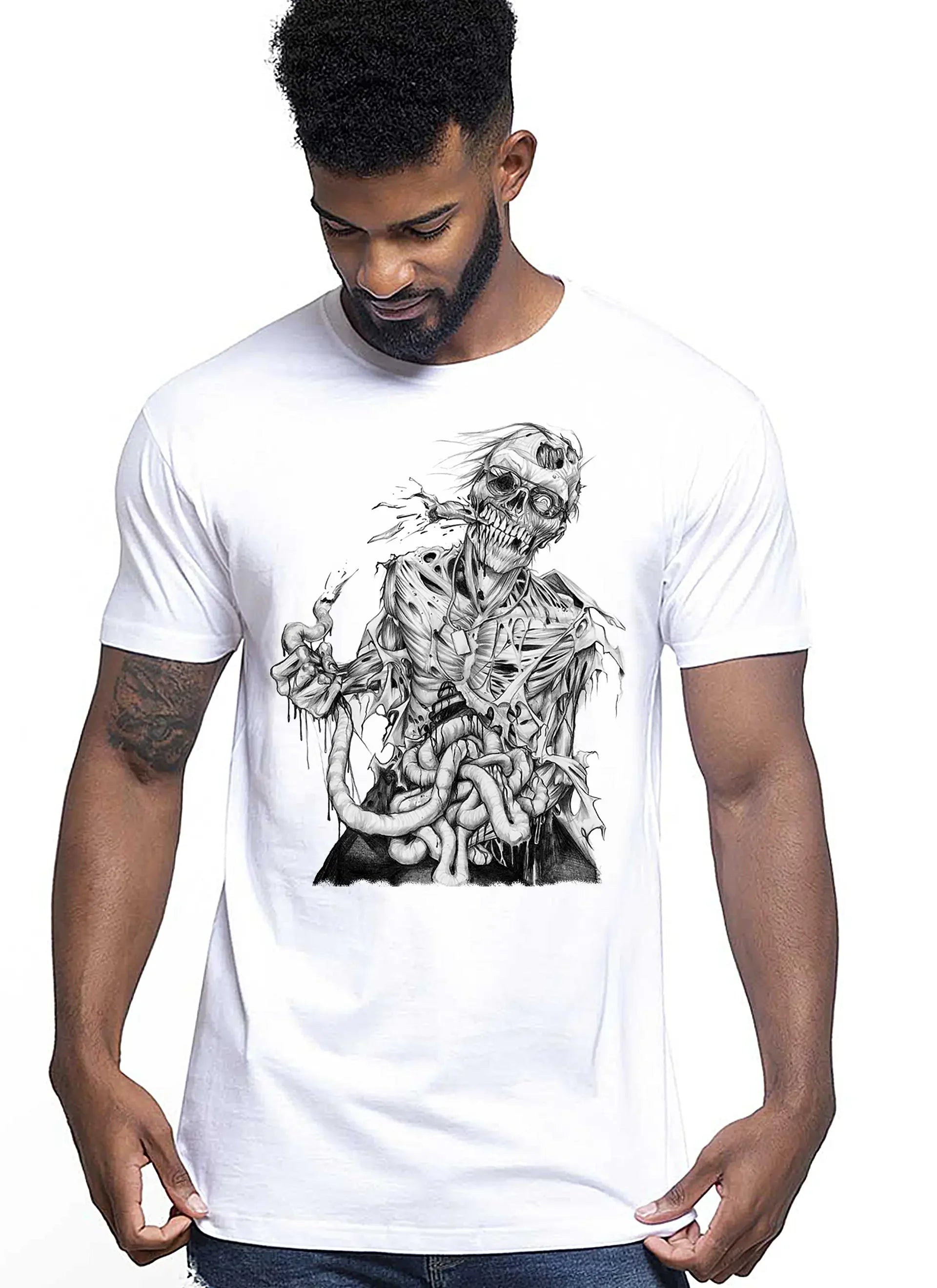 Skull Zombi Silizzato Tattoo 9012 T-shirt Urban Men Uomo 100% Cotone Pettinato JK - STREET STYLE
