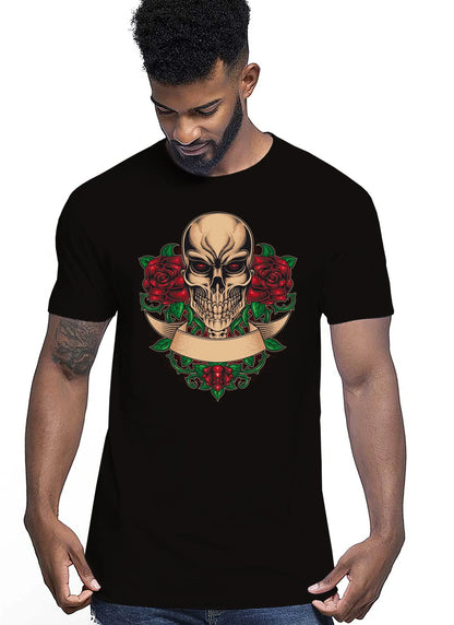Skull and Roses Skull Motor Tattoo 9051 T-shirt Urban Men Uomo 100% Cotone Pettinato JK - STREET STYLE