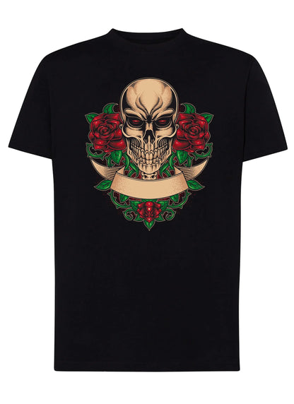 Skull and Roses Skull Motor Tattoo 9051 T-shirt Urban Men Uomo 100% Cotone Pettinato JK - STREET STYLE