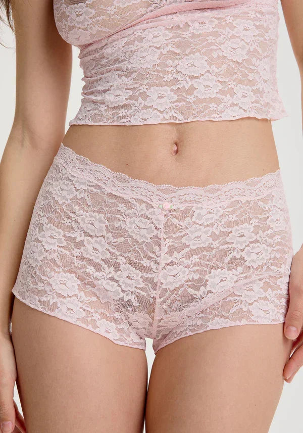 Soft Mesh Lace Shorts Blush Rosette Pink - STREET STYLE