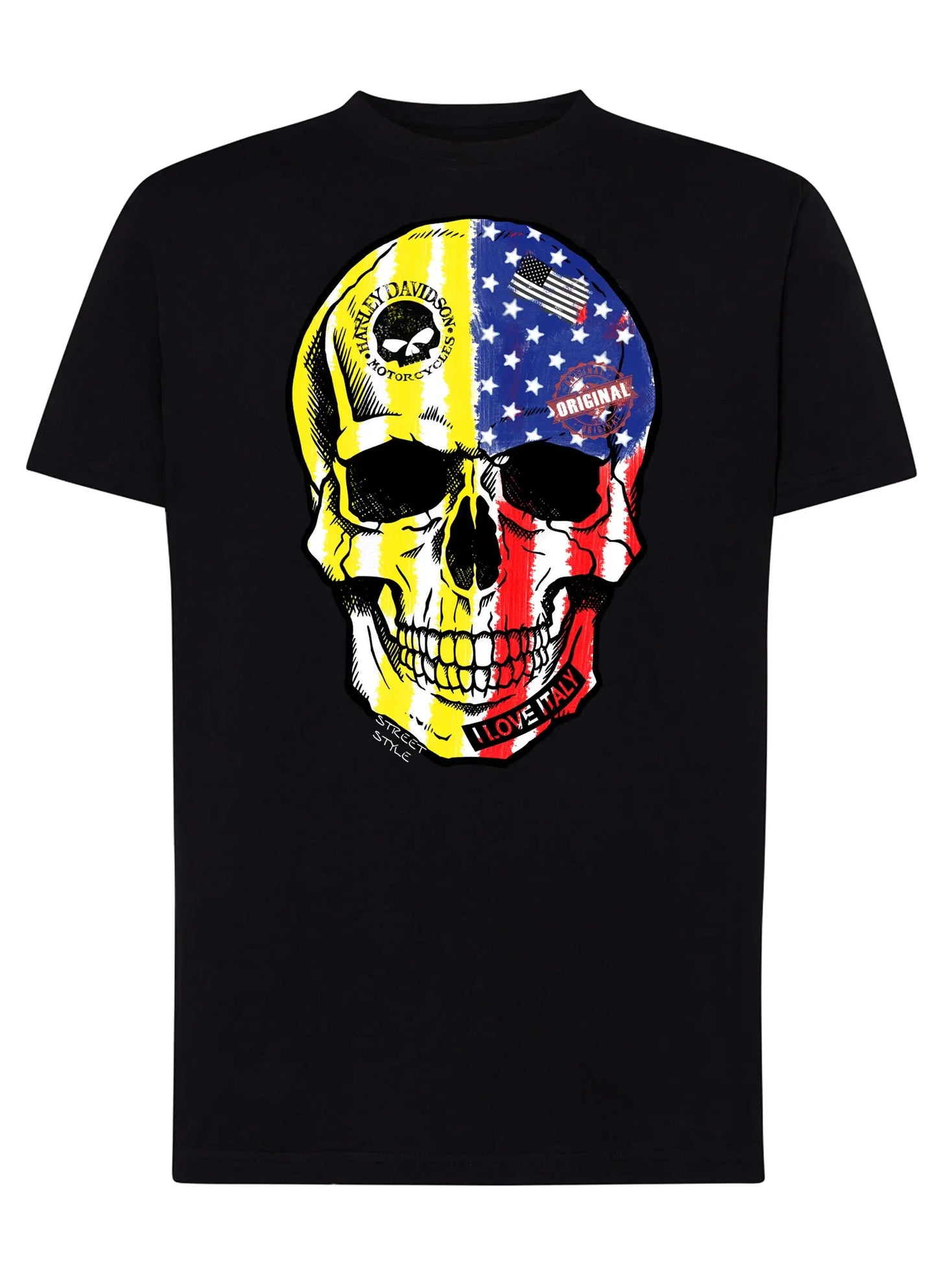 Teschio America Gold Tattoo 9072 T-shirt Urban Men Uomo 100% Cotone Pettinato JK - STREET STYLE