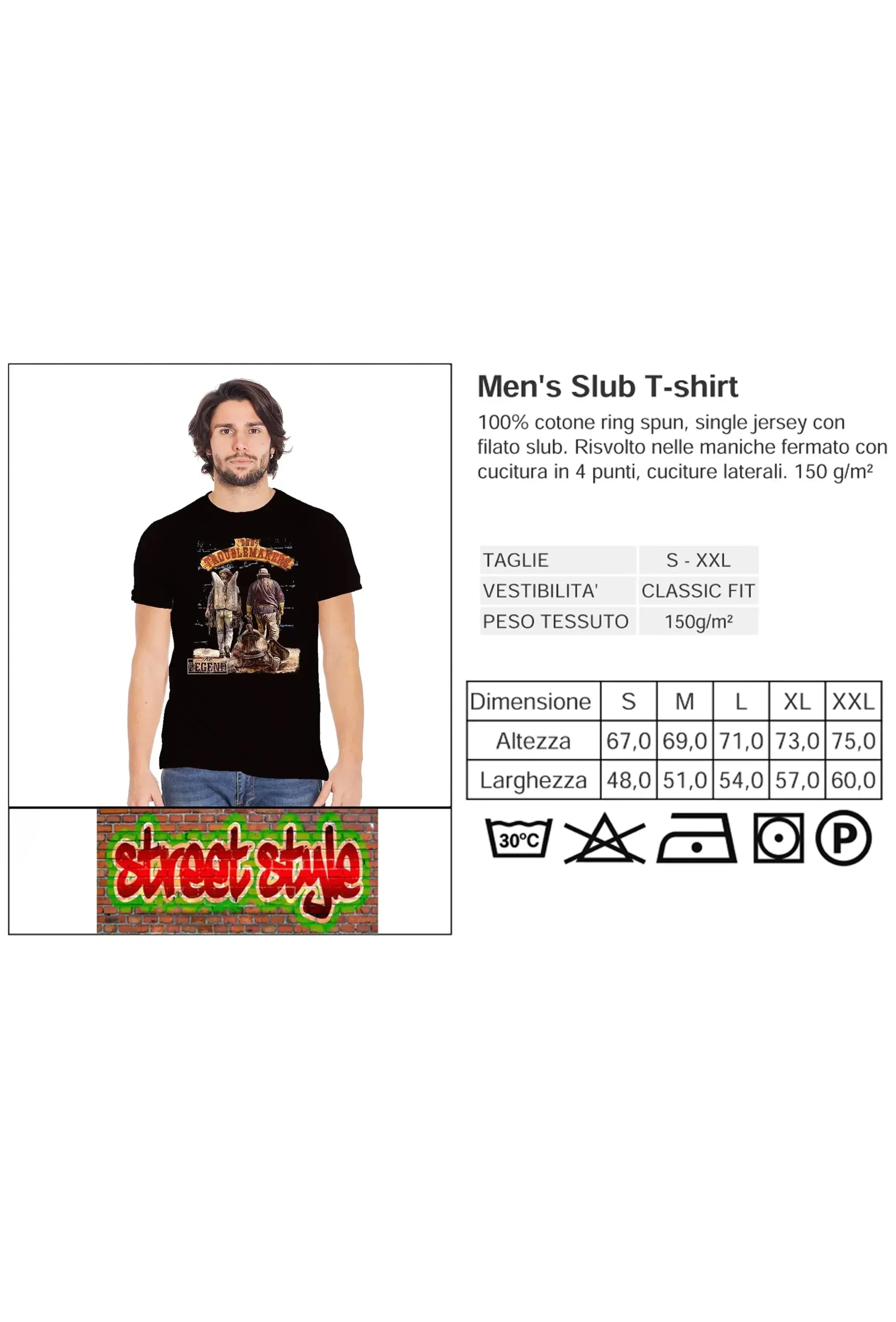 The Troublemakers Bud spencer e Terence hill 18-70-10-2 T-Shirt Urban Men Uomo 100% Cotone Fiammato BS - STREET STYLE