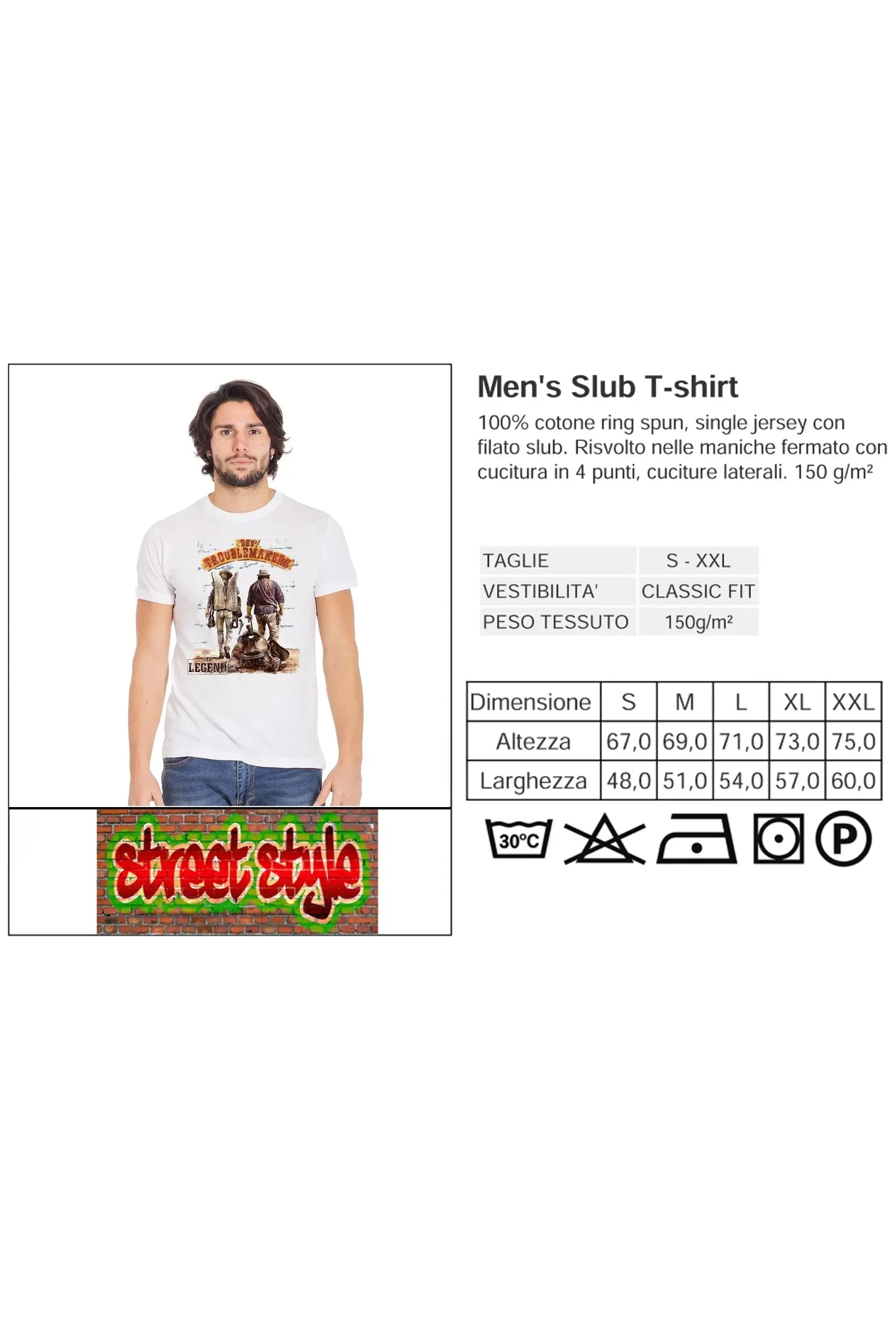 The Troublemakers Bud spencer e Terence hill 18-70-10-2 T-Shirt Urban Men Uomo 100% Cotone Fiammato BS - STREET STYLE