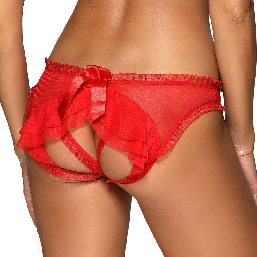 Flirty Ruche Sheer Peek-A-Boo Panty Axami Sweet Angel Red - STREET STYLE