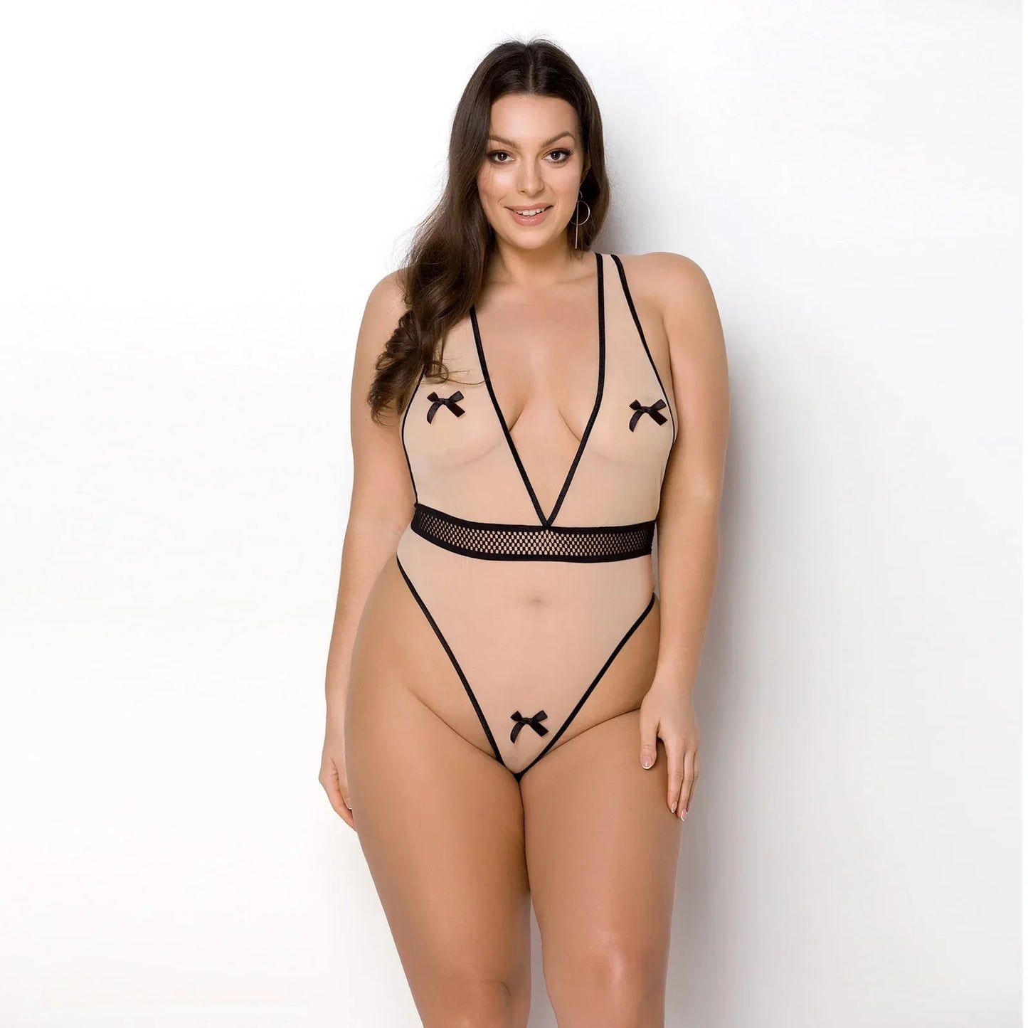 Sheer Mesh Deep V-Neck Bodysuit Passion Viena - STREET STYLE