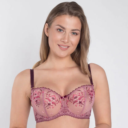 Sheer Mesh Embroidered Balconette Bra Viola - STREET STYLE
