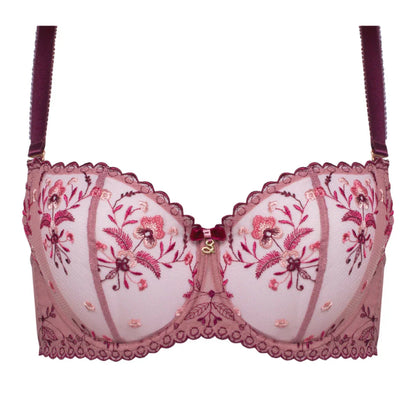 Sheer Mesh Embroidered Balconette Bra Viola - STREET STYLE