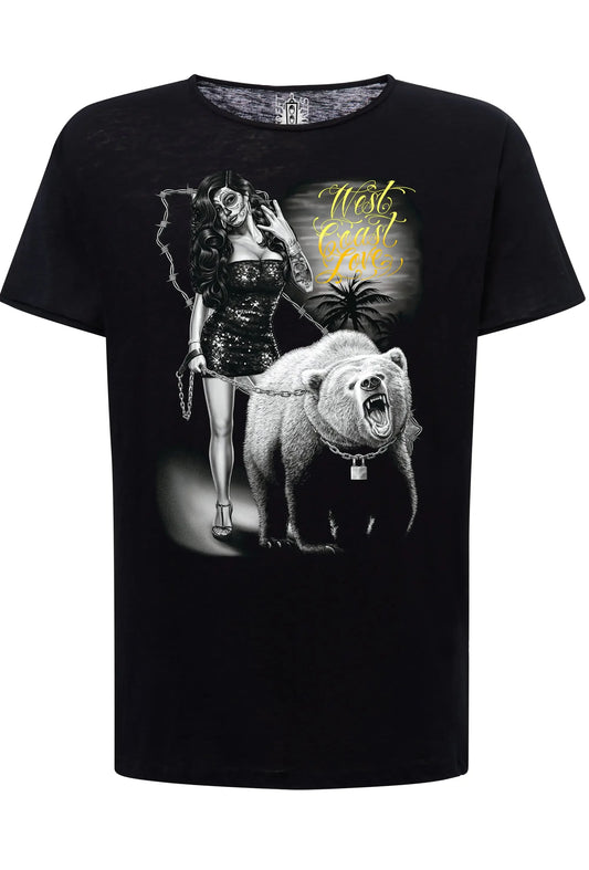 T-shirt Uomo West Coast Tattoo Skull | Cotone Fiammato - STREET STYLE