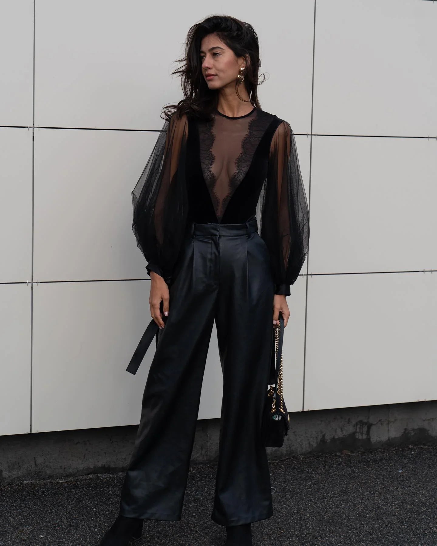 Amoralle Miracle Bodysuit for Women – Stretch Velvet Bodysuit with Sheer Puffed Tulle Sleeves, Lace Deep V-Neckline, Adjustable Straps & Silk Ribbon Details - STREET STYLE