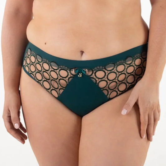 Sheer Mesh Tulle Embroidered Brief Panty Boobie Emerald - STREET STYLE