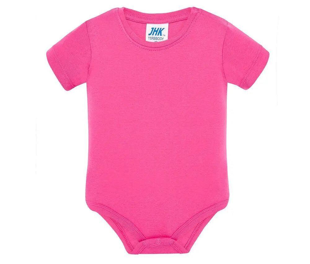 Body neonato rosa a maniche corte in cotone, stile streetwear urban, dettaglio minimal.