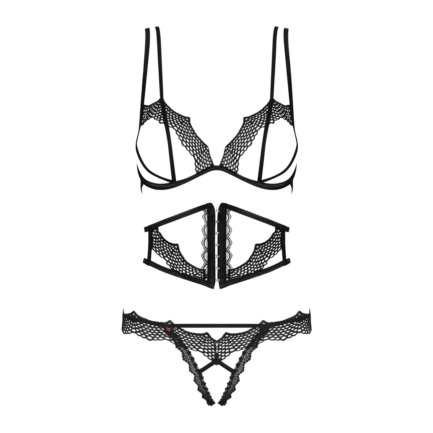 Ultra Sexy Open Cup Crotchless String 3 Piece Lingerie Set Bravelle - STREET STYLE