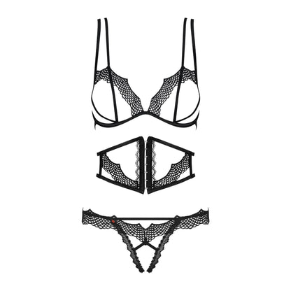 Ultra Sexy Open Cup Crotchless String 3 Piece Lingerie Set Bravelle - STREET STYLE