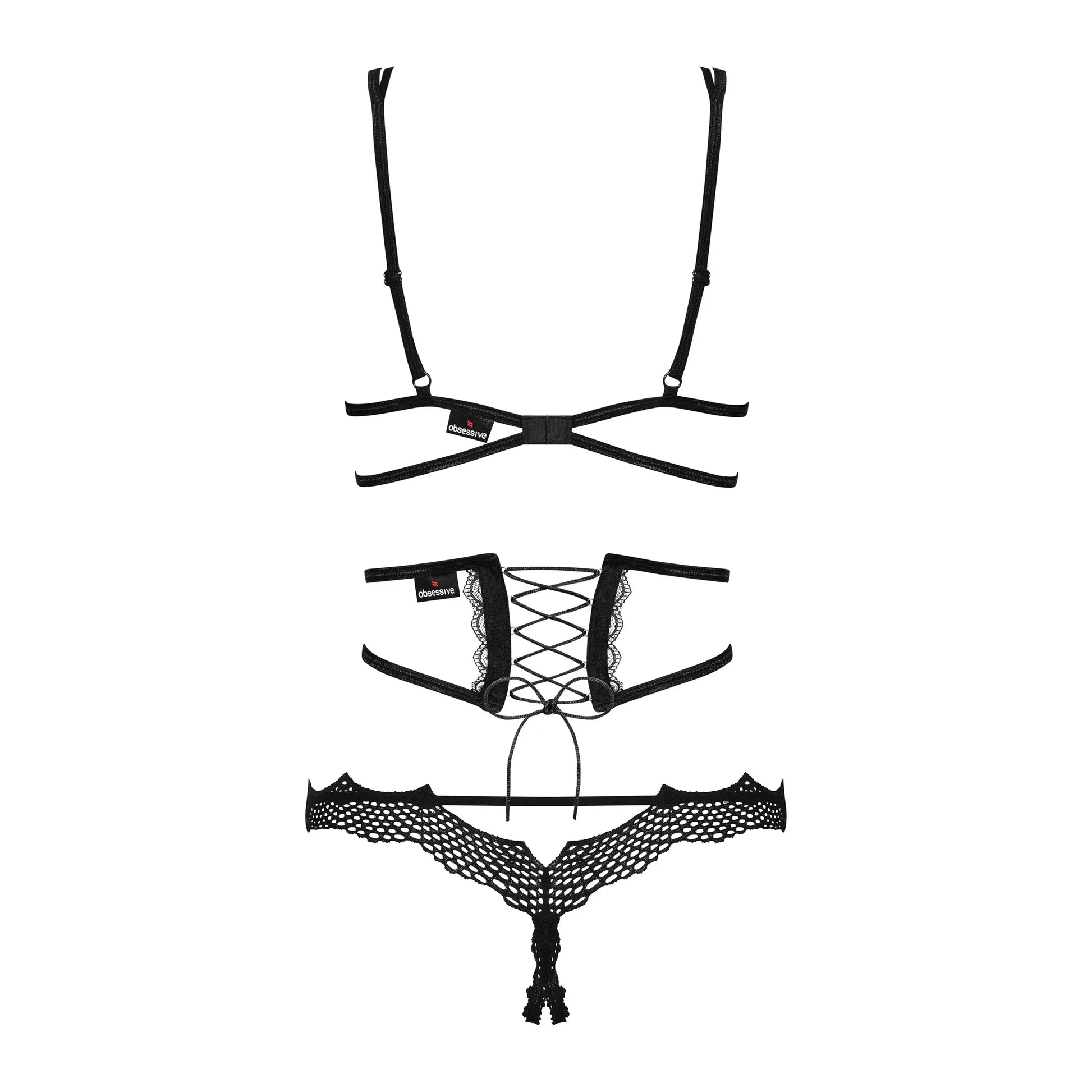 Ultra Sexy Open Cup Crotchless String 3 Piece Lingerie Set Bravelle - STREET STYLE