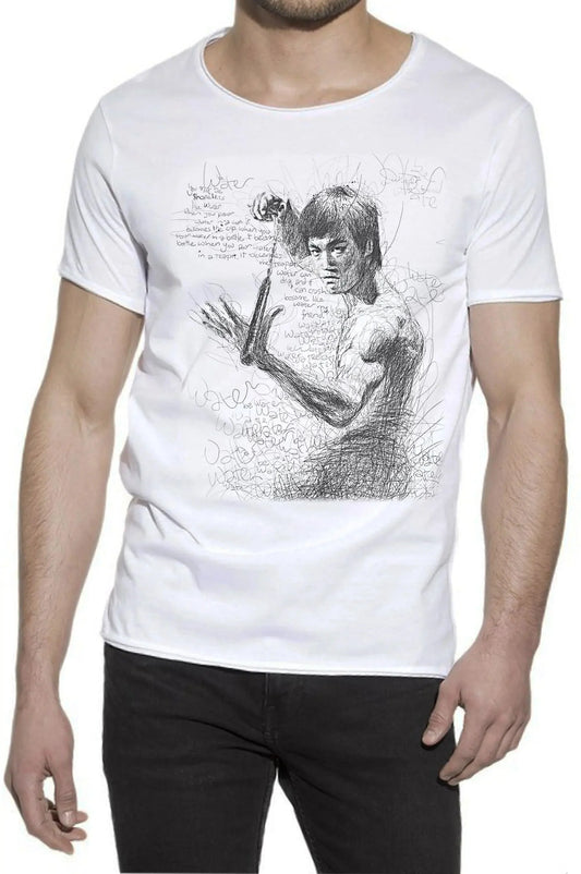 T-shirt uomo bianca streetwear in cotone con grafica nera artistica, stile urban, fit moderno