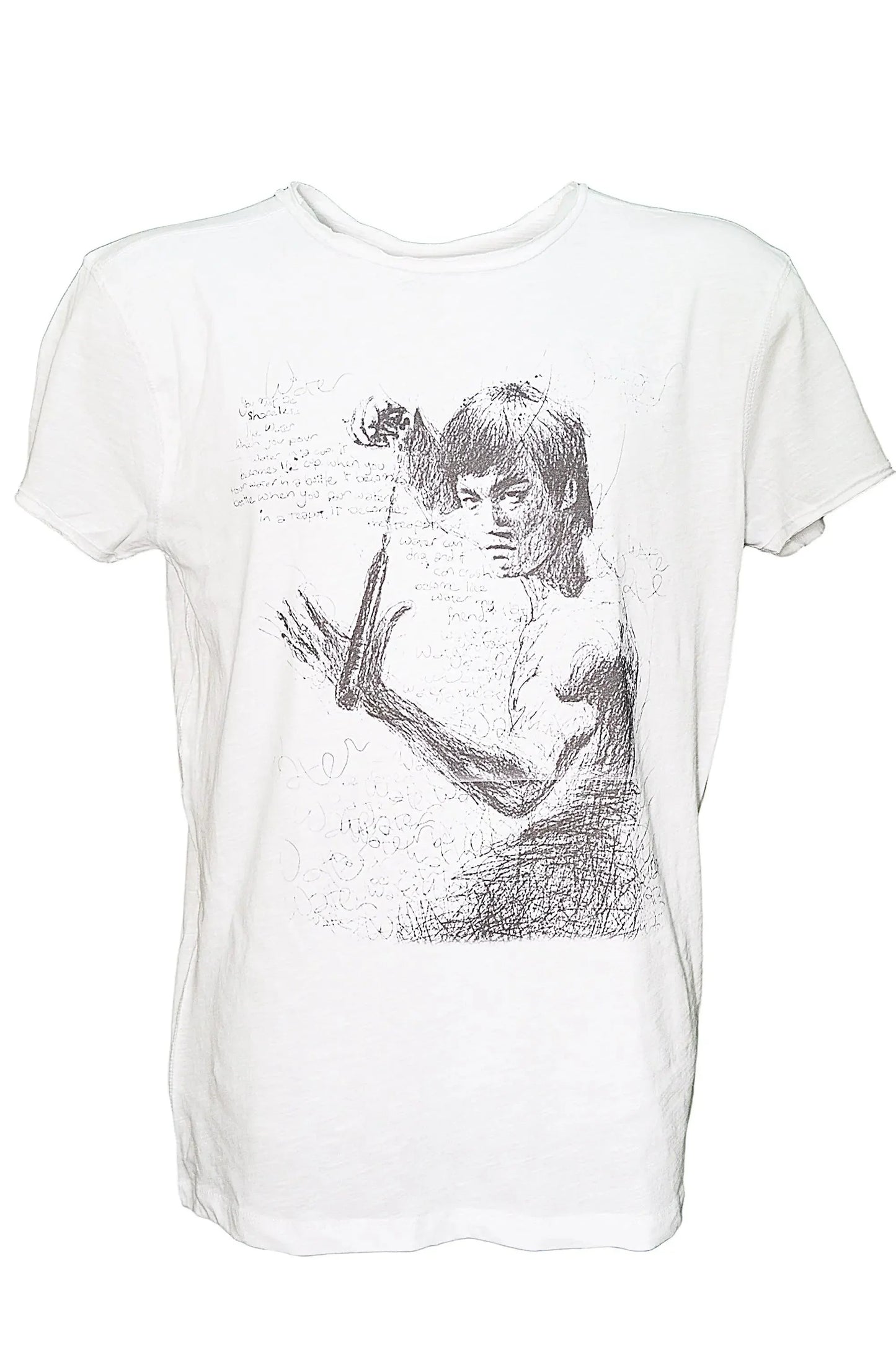 T-shirt uomo bianca in cotone fiammato con stampa streetwear urban disegno artistico