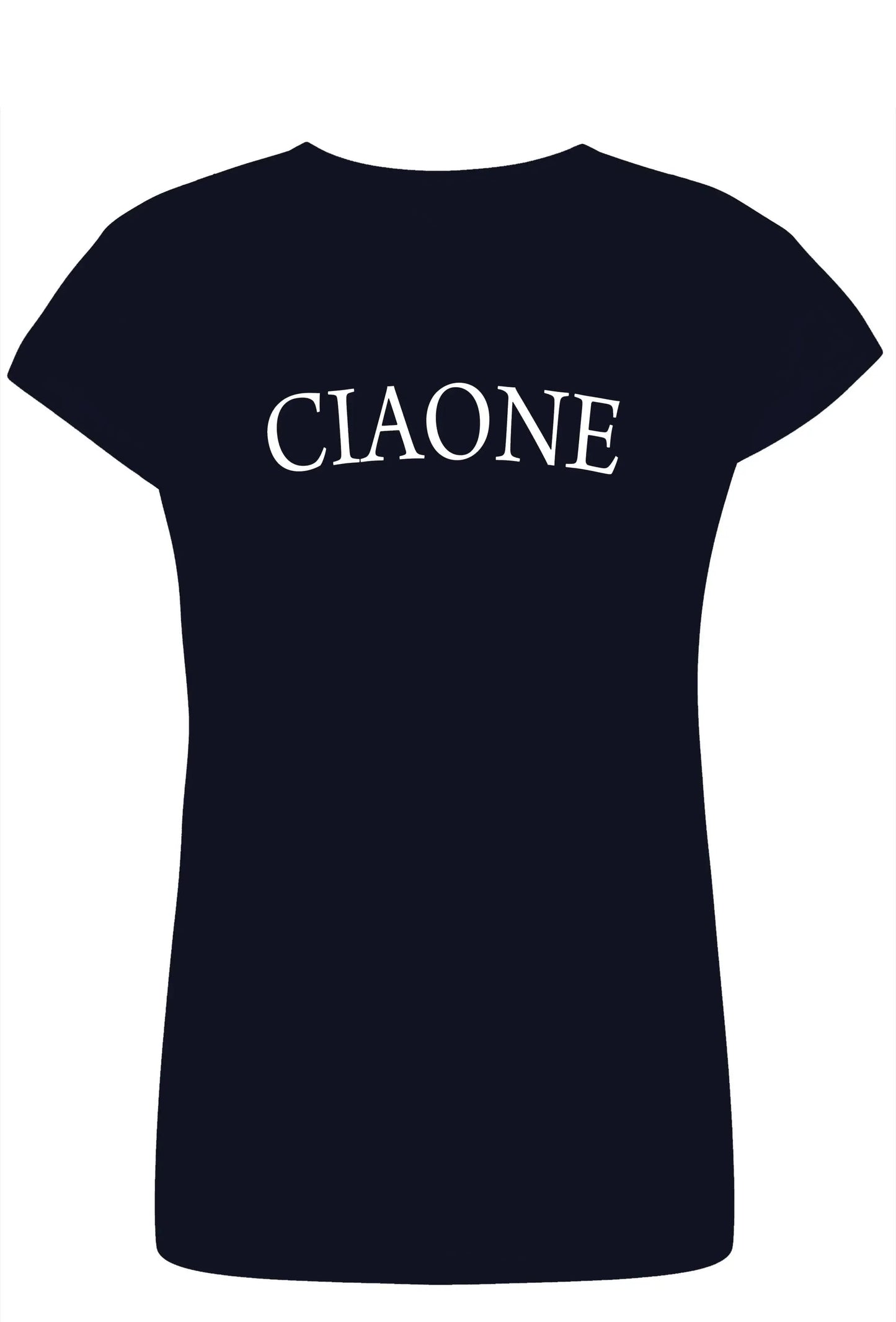 T-shirt donna streetwear nera in cotone pettinato con scritta CIAONE bianca frontale