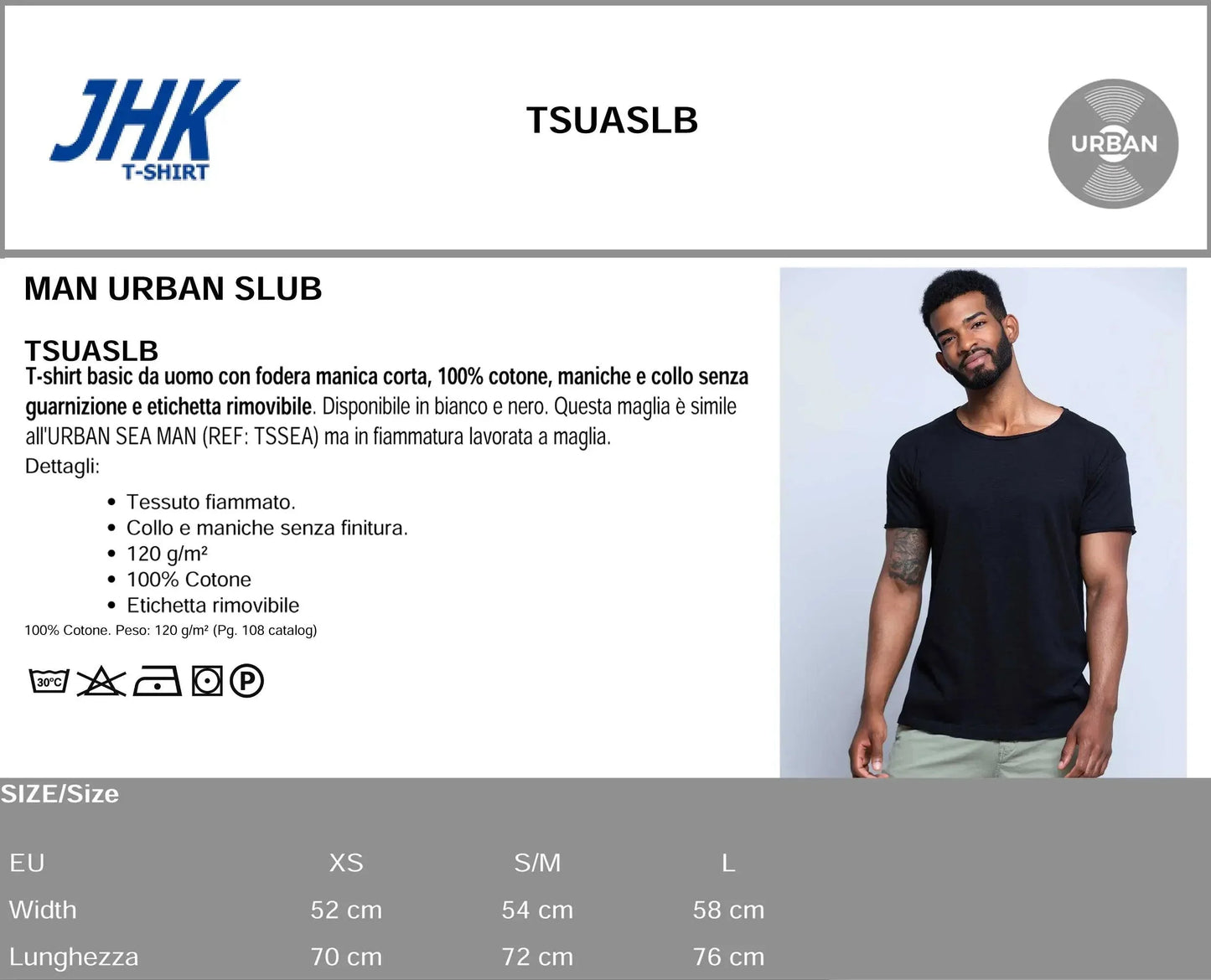 T-shirt uomo nera manica corta in cotone fiammato, stile streetwear urban, senza cuciture visibili.