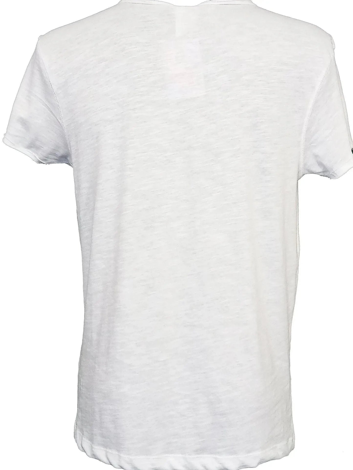 T-shirt uomo bianca in cotone fiammato, stile streetwear urban, maniche corte.