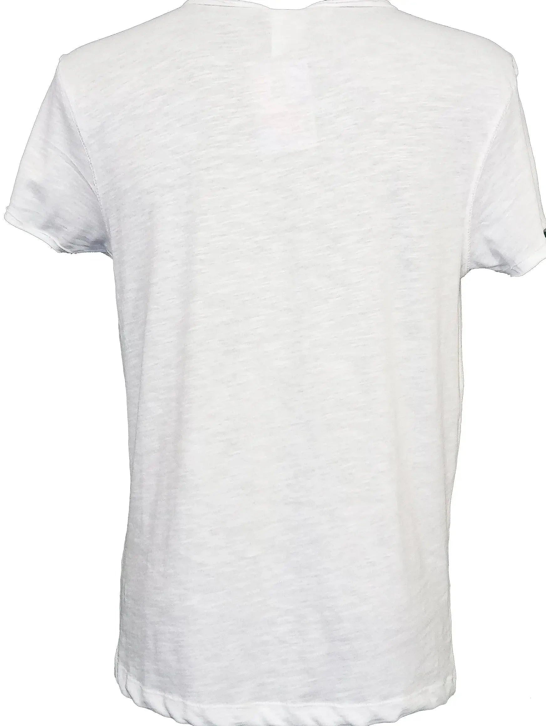 T-shirt uomo bianca in cotone fiammato, stile streetwear urban, maniche corte.