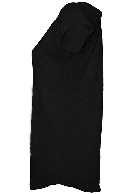 T-shirt nera donna in cotone 100% fiammato, stile streetwear urban, manica corta.