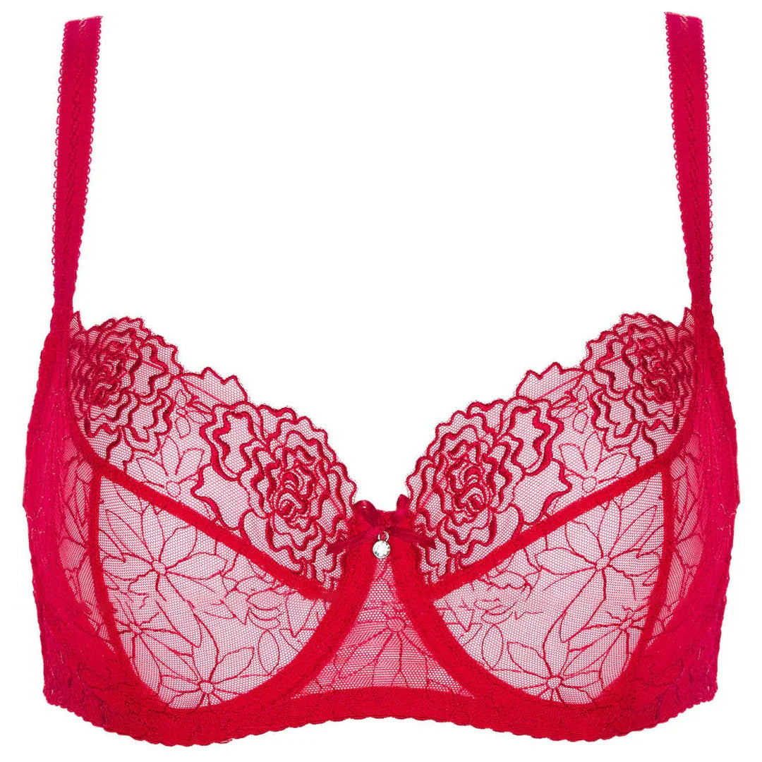 Sheer Mesh Balconette Bra Gorteks Pamela Red - STREET STYLE
