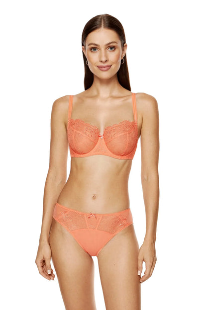 Sheer Mesh Balconette Bra Pamela Peach - STREET STYLE