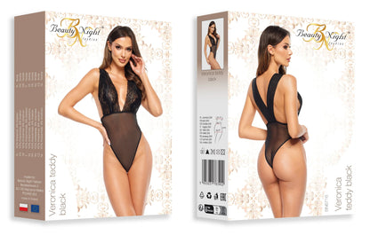 Sexy Deep Cleavage Lace Bodysuit Veronica Black - STREET STYLE