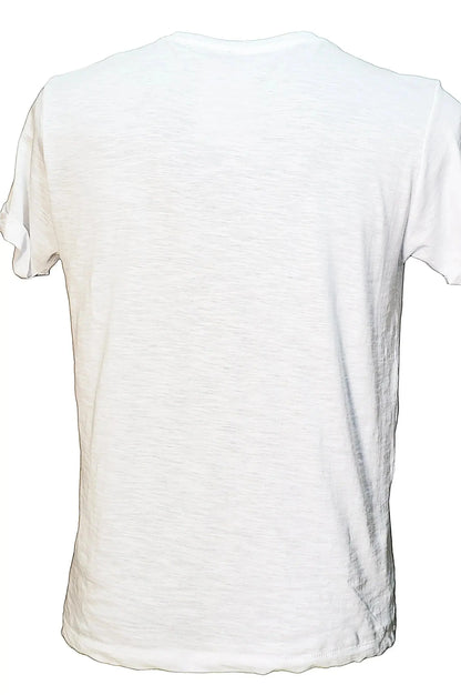 t-shirt uomo bianca in cotone fiammato, stile streetwear urban, maniche corte