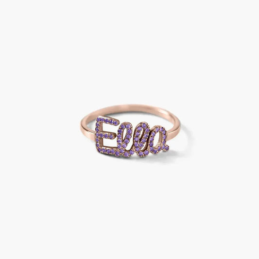 925 Sterling Silver Swarovski Stone Name Ring - Swarovski stone ring - STREET STYLE