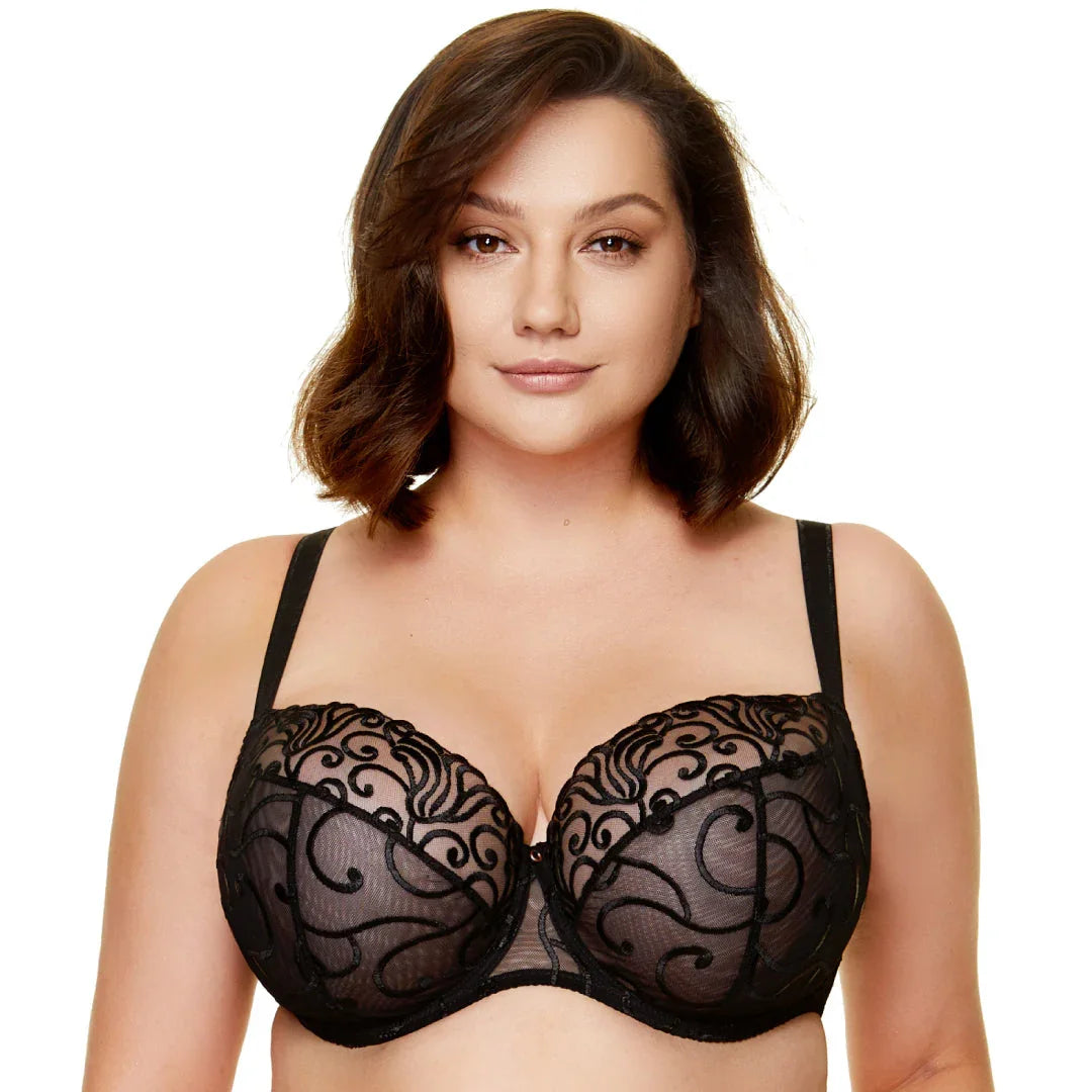Sheer Full Figure Bra Gorteks Fiore Black - STREET STYLE