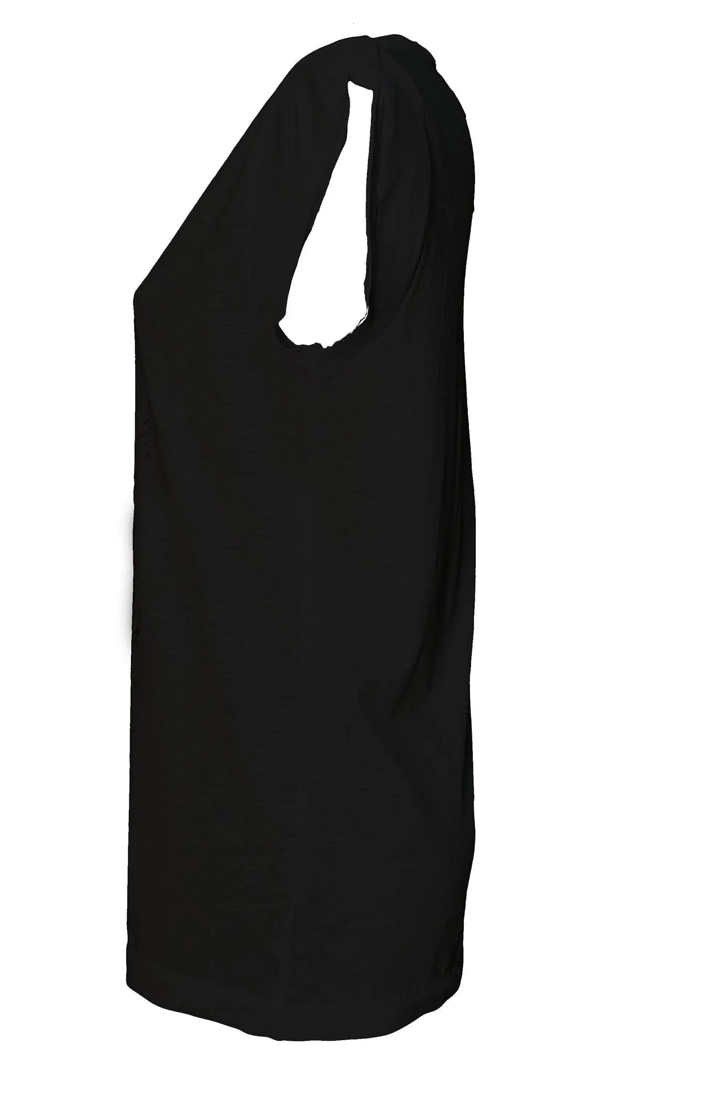 Canotta nera donna in cotone fiammato, stile streetwear urban, vista laterale