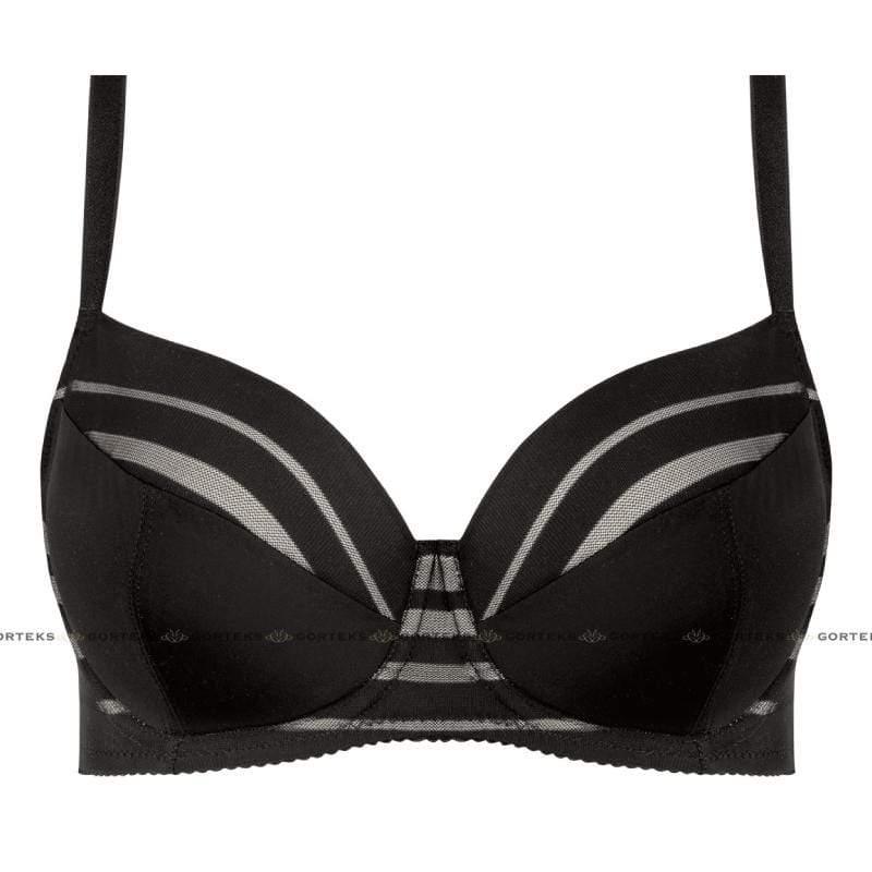 Full Figure Padded Striped Bra Gorteks Luna Black - STREET STYLE
