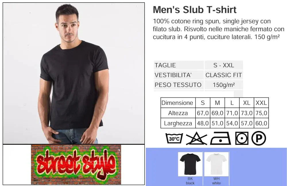 T-shirt streetwear uomo nera in cotone fiammato, stile urban, vestibilità classica.
