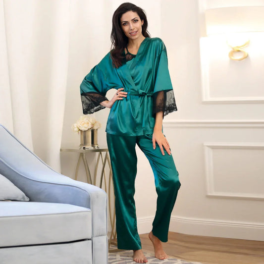 Elegant Satin Bathrobe Harper Green Nightwear - STREET STYLE