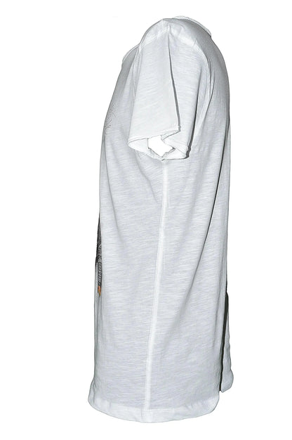 T-shirt uomo bianco grigio in cotone fiammato leggero, stile urban streetwear, manica corta