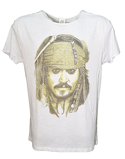 T-shirt uomo bianca in cotone fiammato con grafica streetwear urban stile pirata