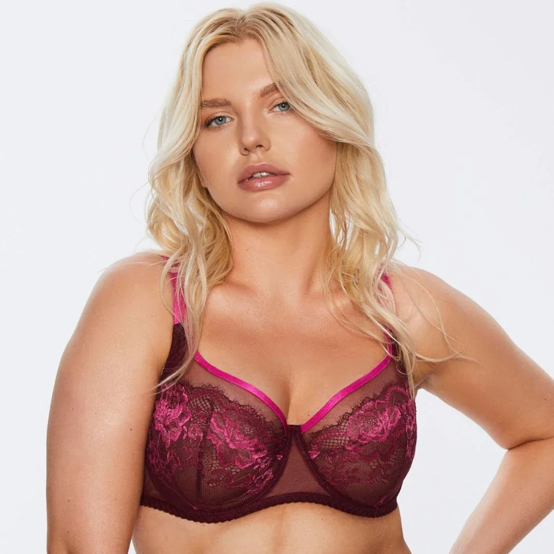 Sheer Mesh Full Figure Lace Bra Kinga Love Promise - STREET STYLE