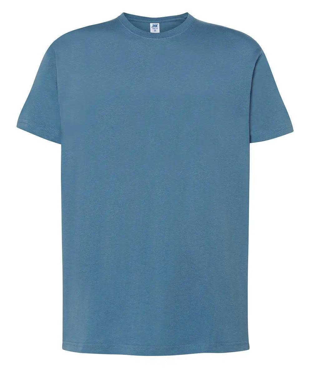 T-shirt uomo blu in cotone, stile streetwear urban, maniche corte e girocollo classico.