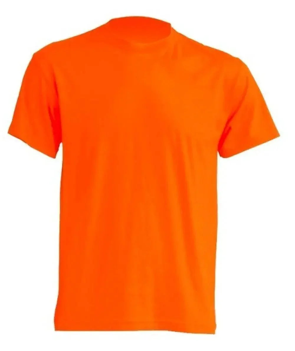 T-shirt uomo streetwear in cotone arancione acceso, stile urban essenziale.