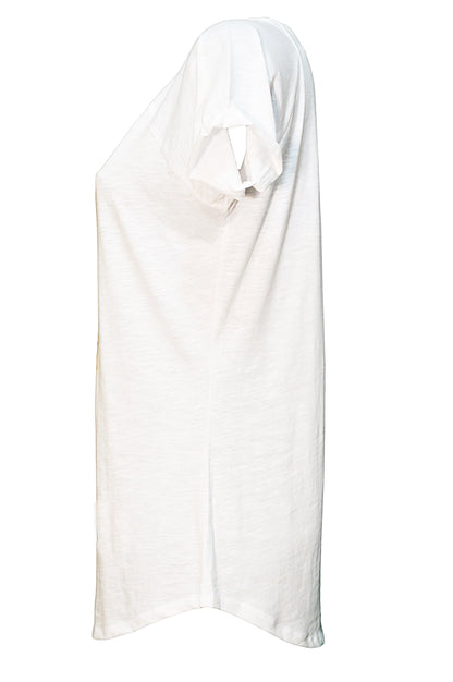 T-shirt donna bianca in cotone fiammato, stile streetwear urban, manica corta