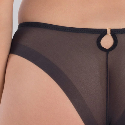 Sheer Mesh Tulle Embroidered Tanga Panty Perla Black - STREET STYLE