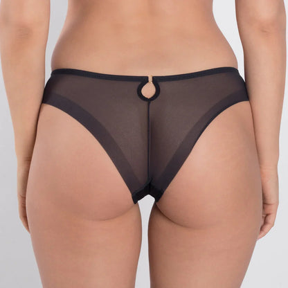Sheer Mesh Tulle Embroidered Tanga Panty Perla Black - STREET STYLE